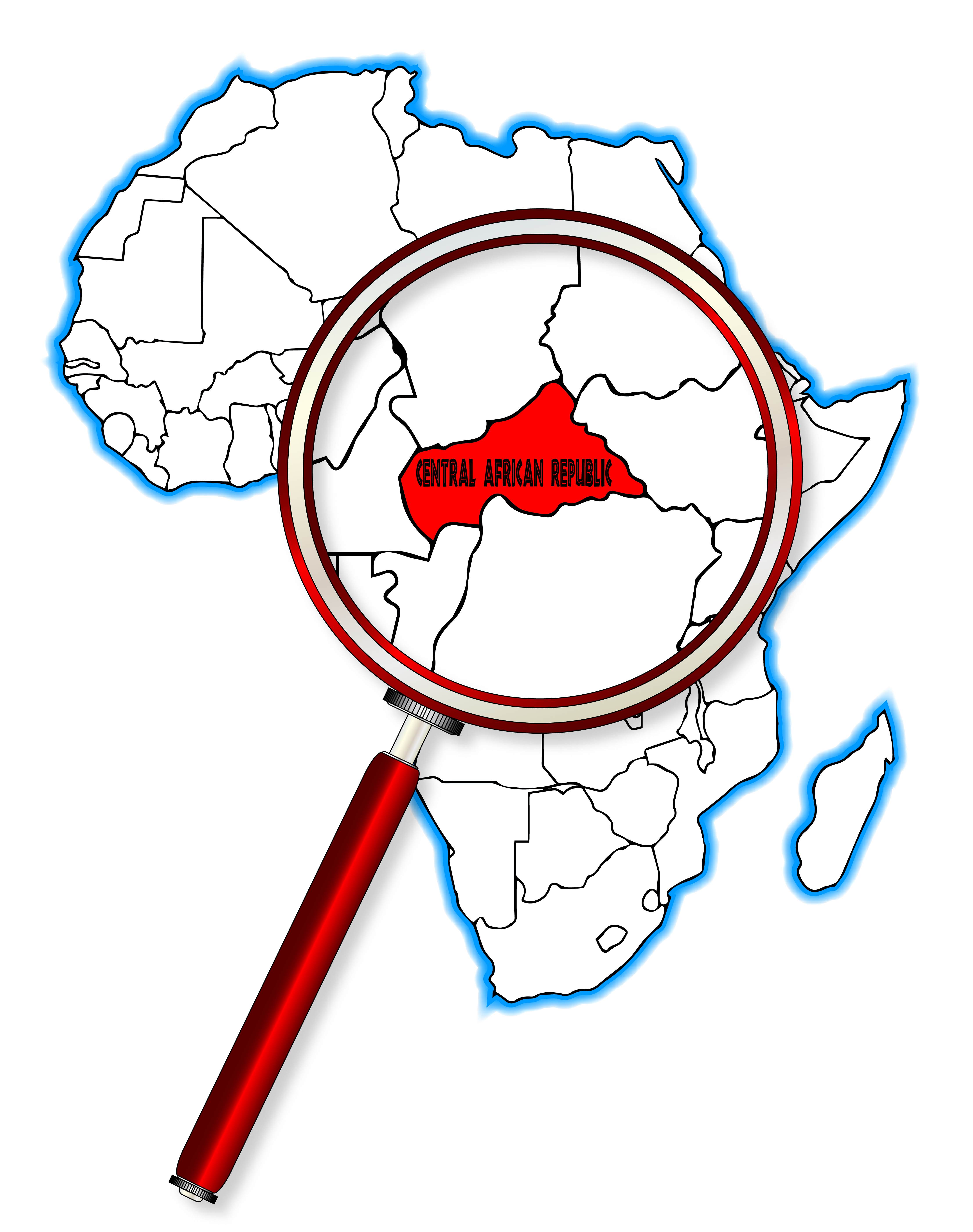 Central African Republic outline inset into a map of Africa over a white background