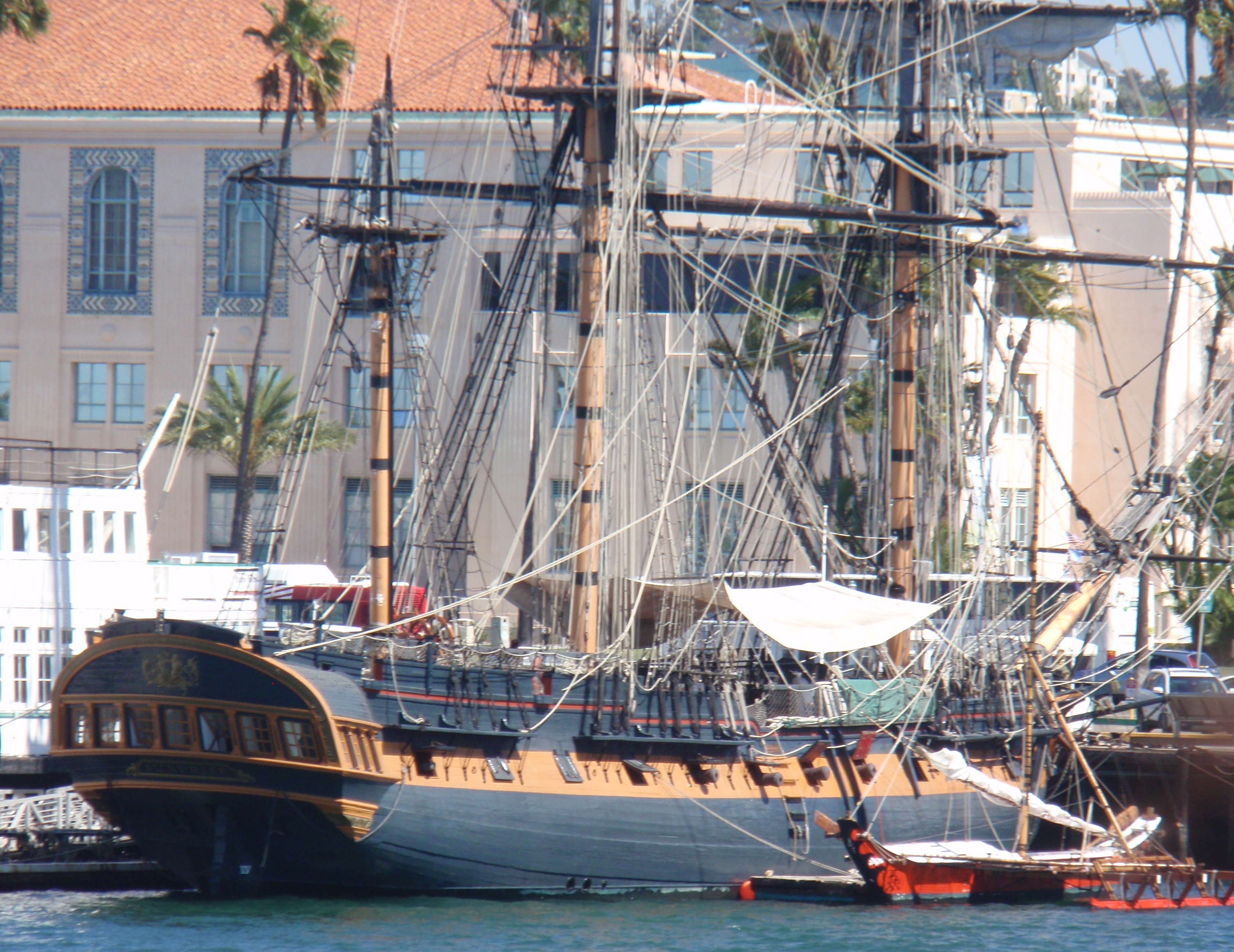Replica of a state-of-the-art warship in the 1800s. That is how you could get across the ocean quickly back then. Photo of San Diego Maritime Museum by James Ulvog.