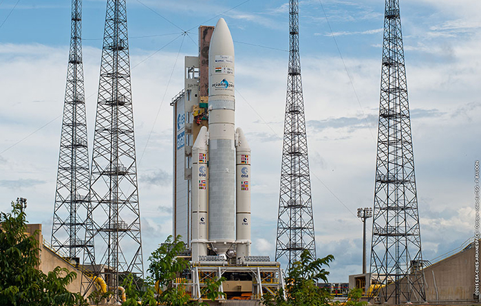 Ariane 5 on pad for VA227 launch. Credit: Arianespace.