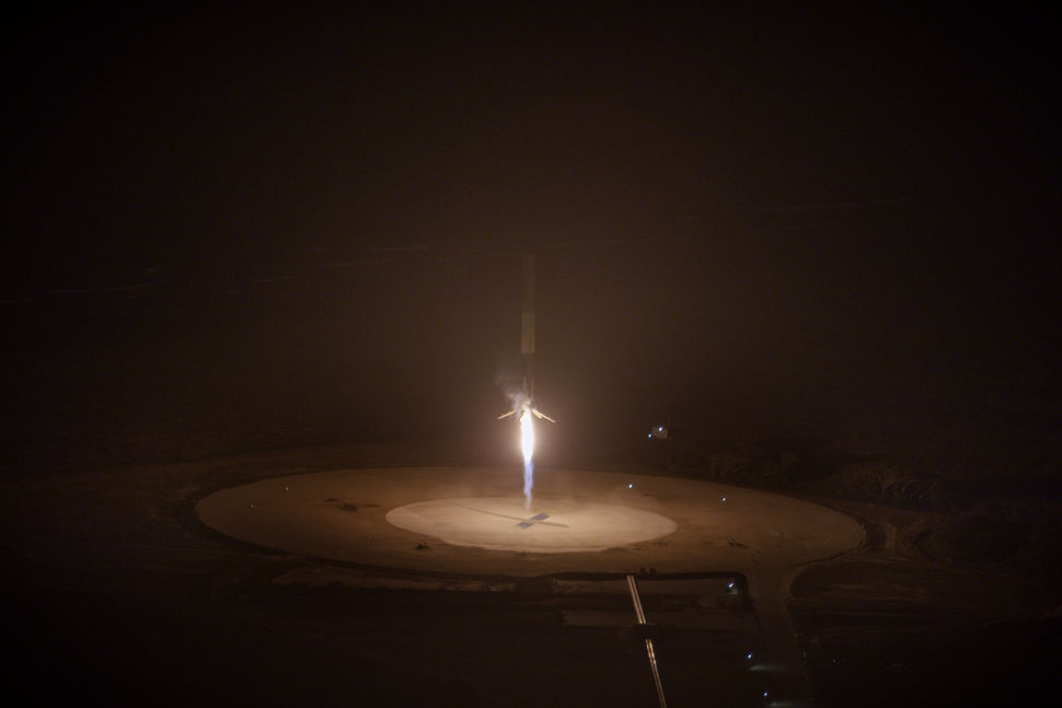 Recovery of booster. Photo courtesy of SpaceX released to pubic domain.