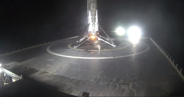 That photo shows the brand new stage of rocket science, recovering the first stage booster. Image of JCSAT-16 is in public domain, courtesy of SpaceX.