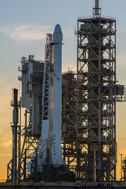 Falcon 9 and Dragon capsule ready for launch on CRS-10 mission. Credit Flickr. Courtesy of SpaceX who has placed their photos in the public domain.